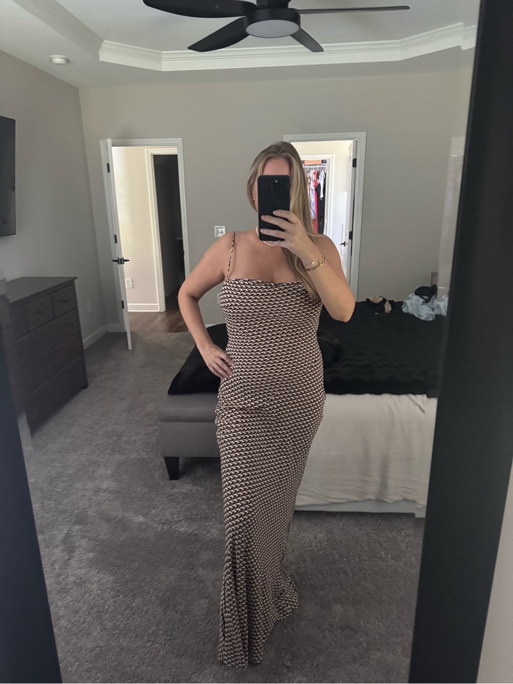 Monday Swimwear Brown Cream Patterned Maxi Dress